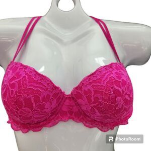 Victorias Secret PINK Date Push-Up Bra 34D Hot Pink Lace Rendezvous Padded